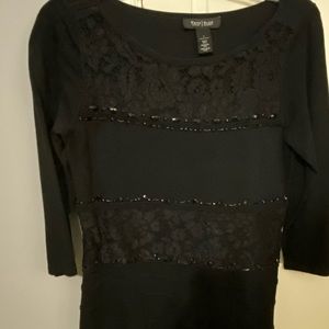 Whbl black beaded 3/4 sleeve sweater